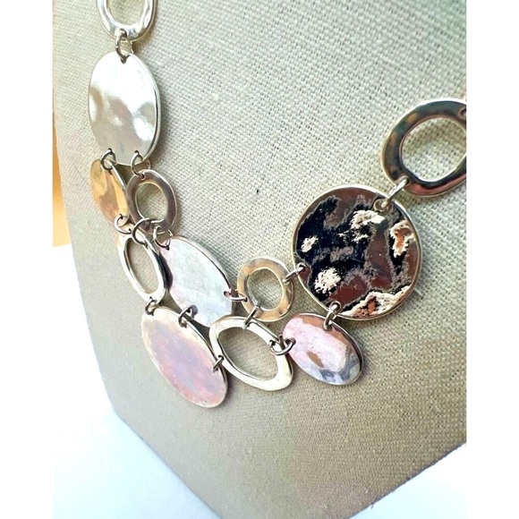 Silver Tone Circle Pendant Necklace & Link Bracelet Set.  N38 - Picture 7 of 15